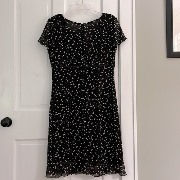 MAGGIE LONDON - Woman’s 100% Silk Black/Tan Polkadot MIDI Dress size 12 - Picture 5 of 8